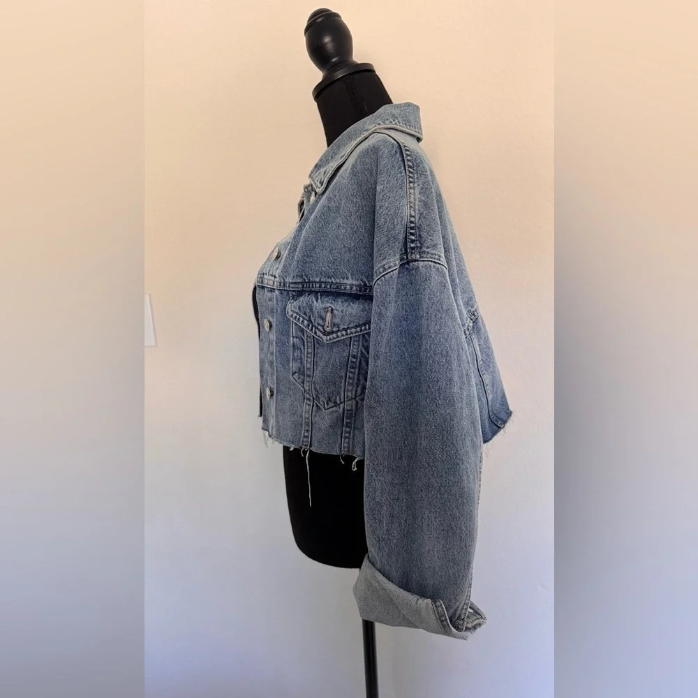 Zara Blue oversized Cropped Denim Jacket - Picture 5 of 9